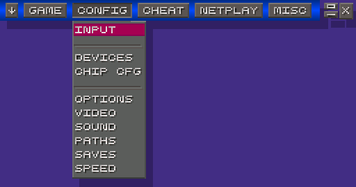 ZSNES GUI showing the Configuration Menu