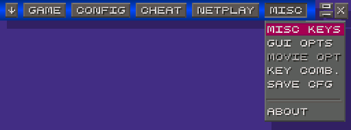 ZSNES GUI showing the Miscellaneous Menu